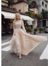 Long Sleeves Blush Lace Tulle Wedding Dress